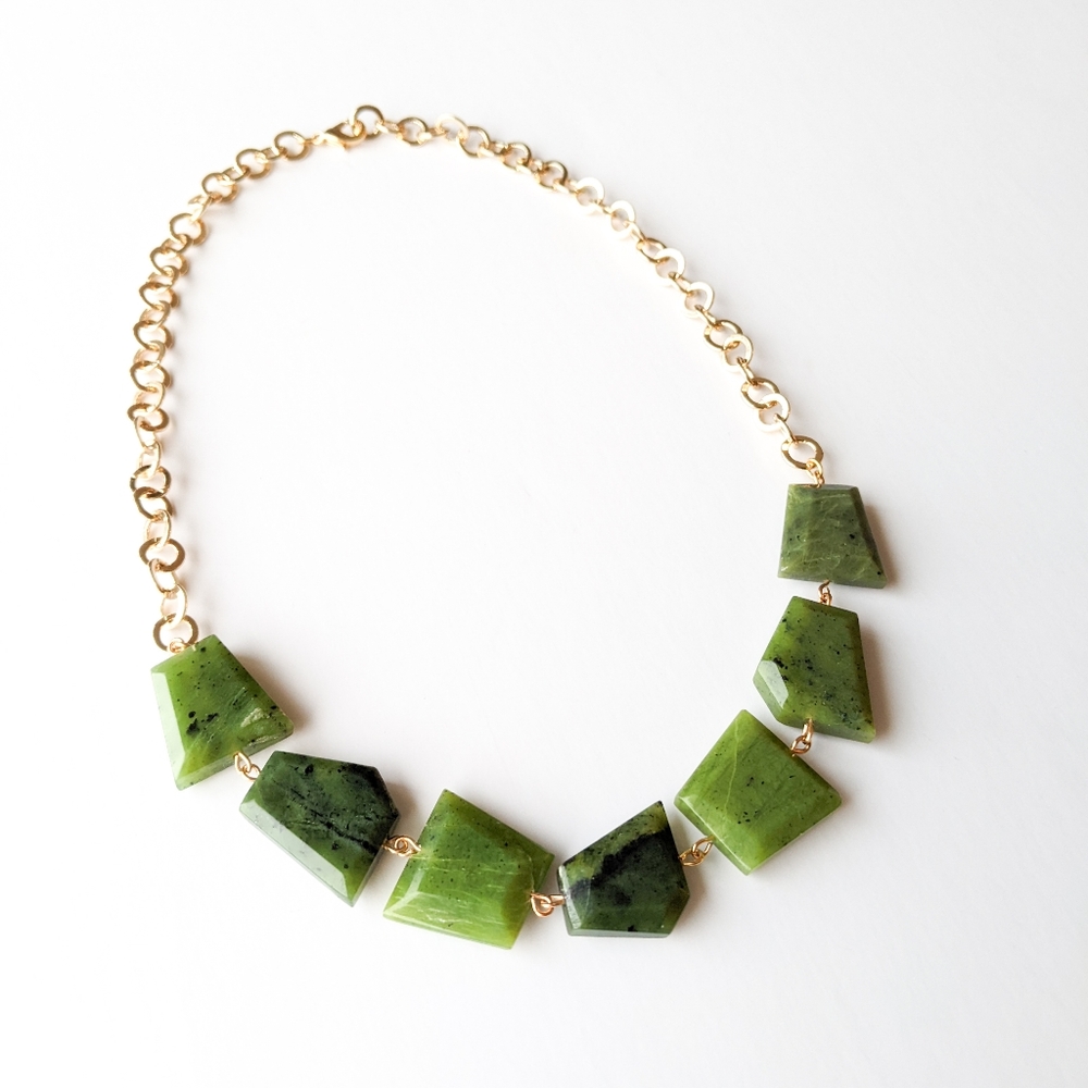 Canadian Jade Gold Chain Statement Necklace